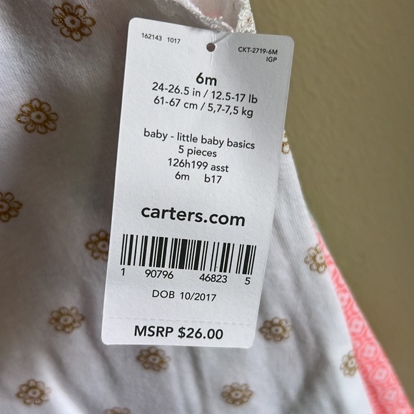 CARTER’s LITTLE BABY BASICS BODYSUIT GIRLS RUFFLE SIZE 6 months New with tags - Picture 4 of 9